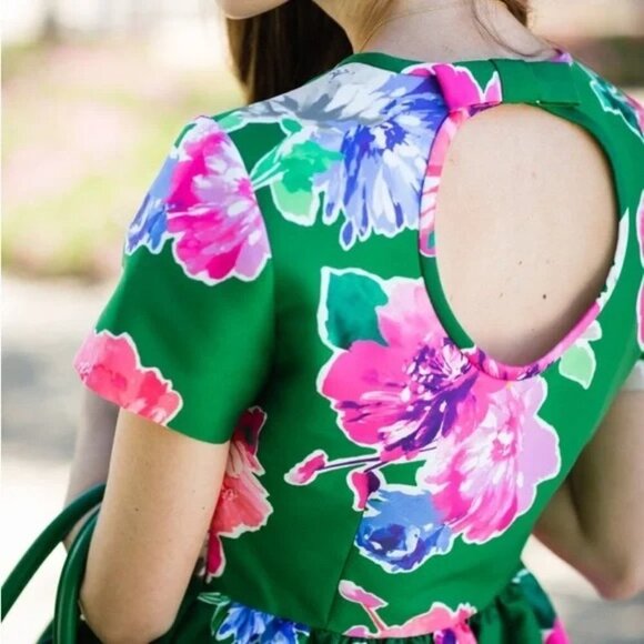 Kate Spade Green Stelli Floral Short Sleeve Dress $398 - Picture 4 of 14